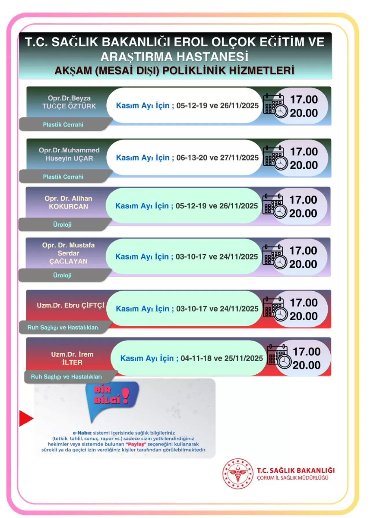 Çorum'da Akşam Poliklinik Hizmetleri Başladı