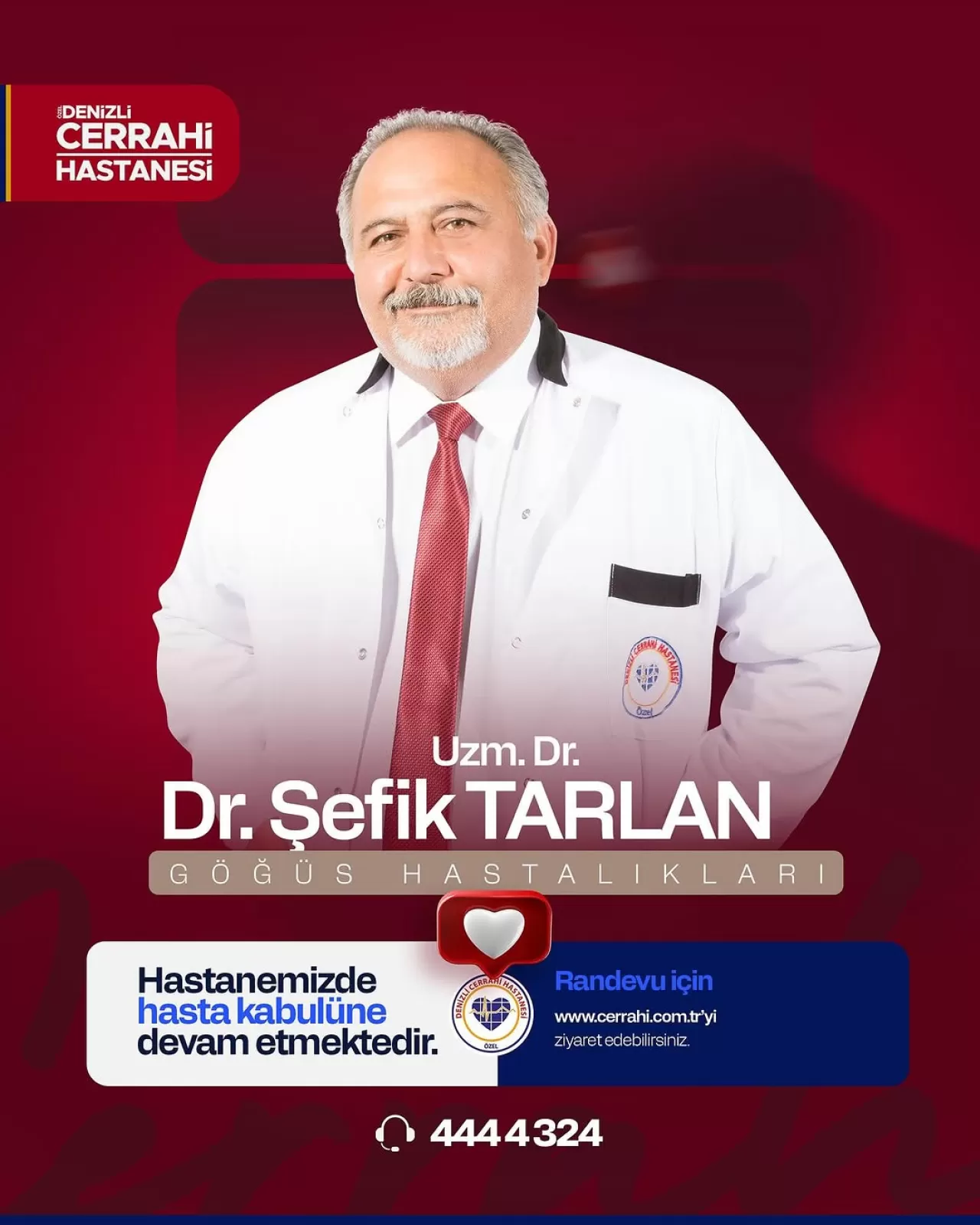 Denizli Cerrahi Hastanesi'nde Göğüs Hastalıkları Uzmanı Dr. Şefik Tarlan Hasta Kabulüne Başladı