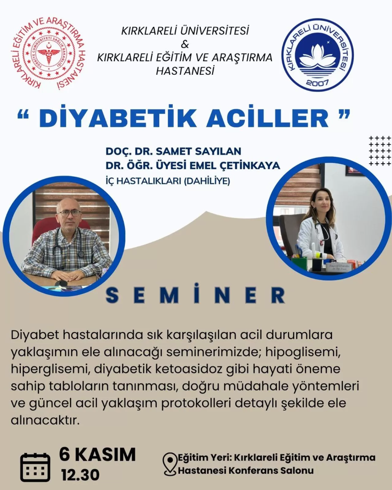 Kırklareli'nde Diyabetik Aciller Semineri: Hipoglisemiye Dair Önemli Bilgiler Paylaşılacak
