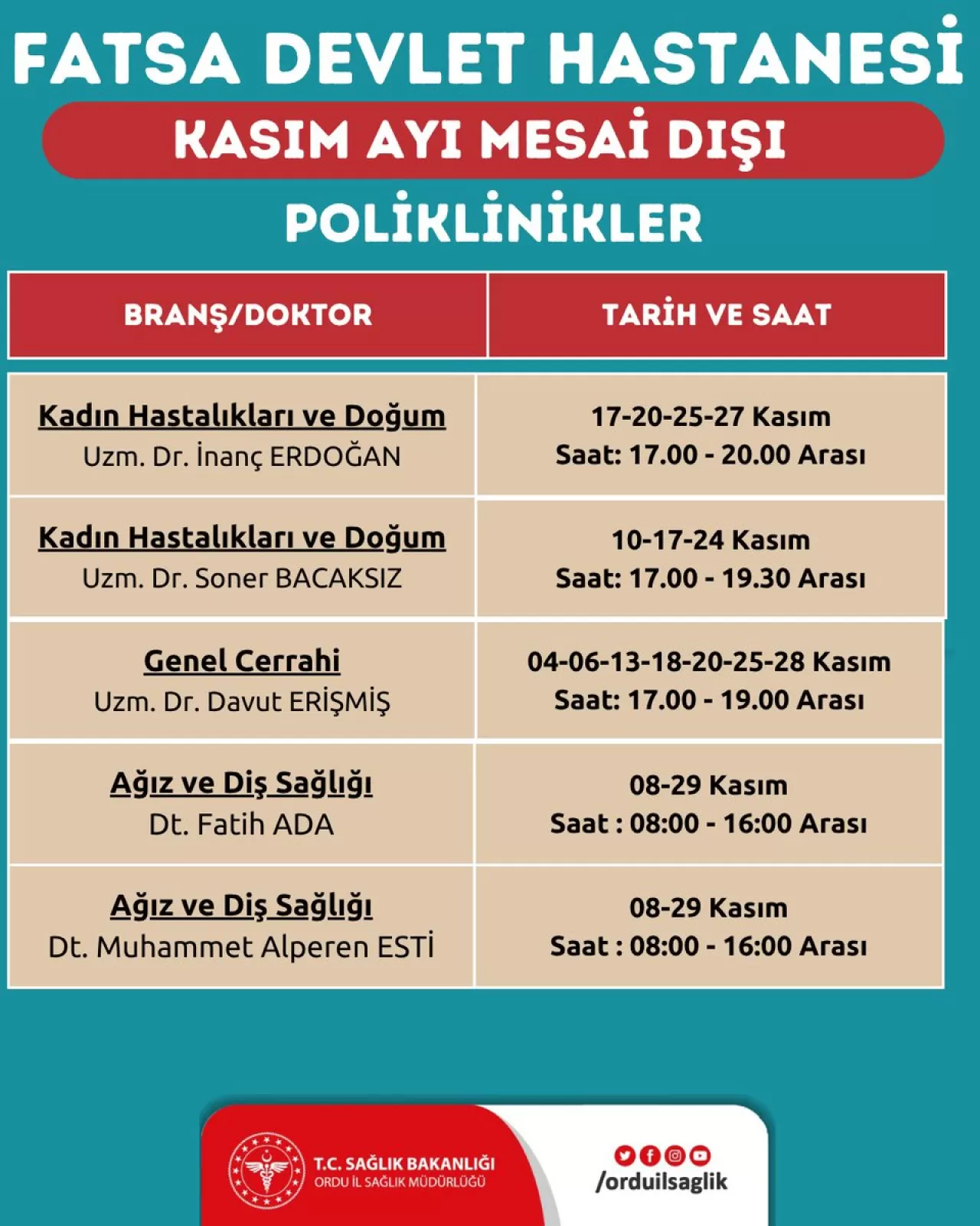 Fatsa Devlet Hastanesi'nde Mesai Saatleri Dışında da Poliklinik Hizmeti