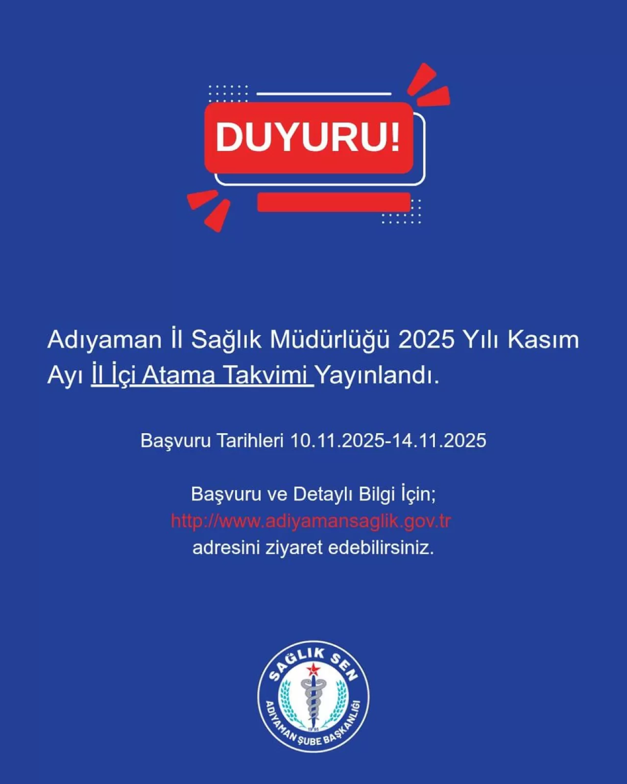 Adıyaman'da Sağlık Personeli Atama Takvimi Açıklandı
