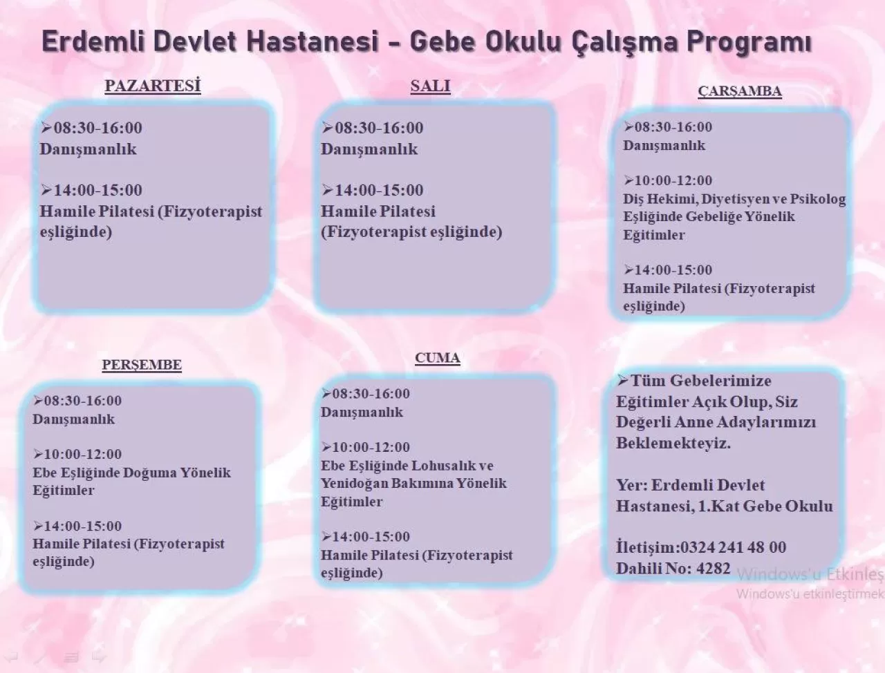 Mersin Erdemli Devlet Hastanesi'nde Ücretsiz Gebe Eğitim Programı Başlıyor