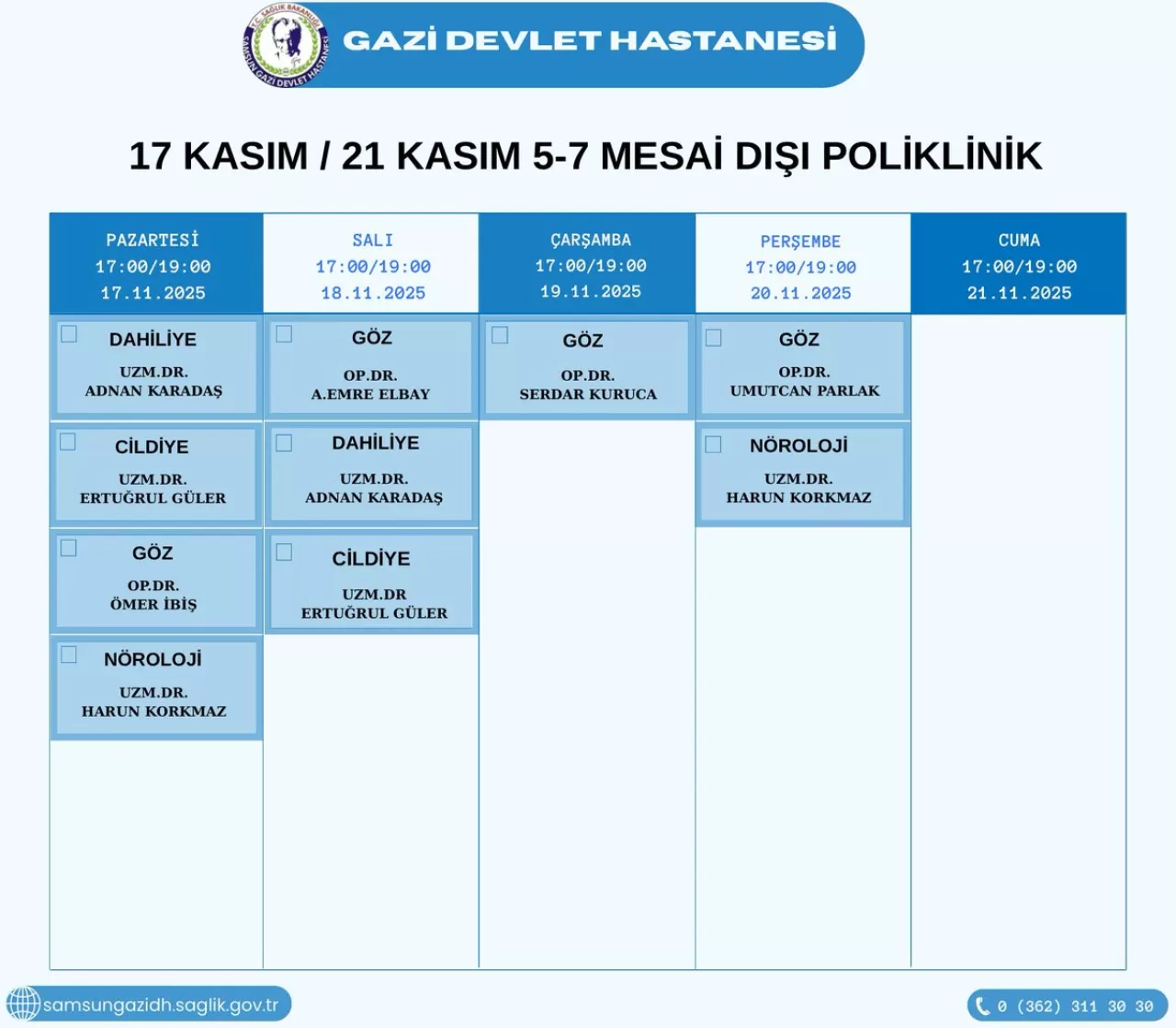 Samsun Gazi Devlet Hastanesi'nde 7 Gün 24 Saat Poliklinik Hizmeti