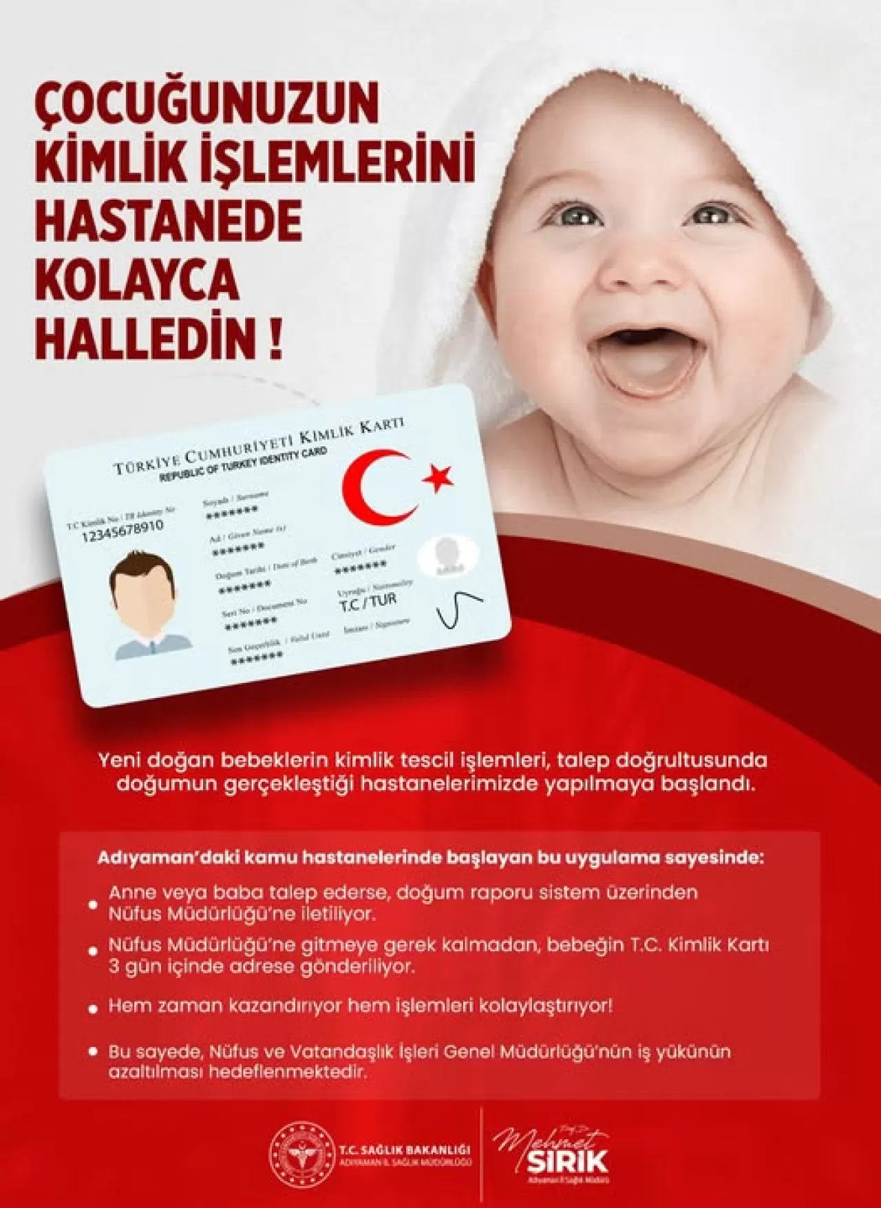 Adıyaman'da Yeni Doğan Bebeklerin Kimlik İşlemleri Hastanede Yapılıyor