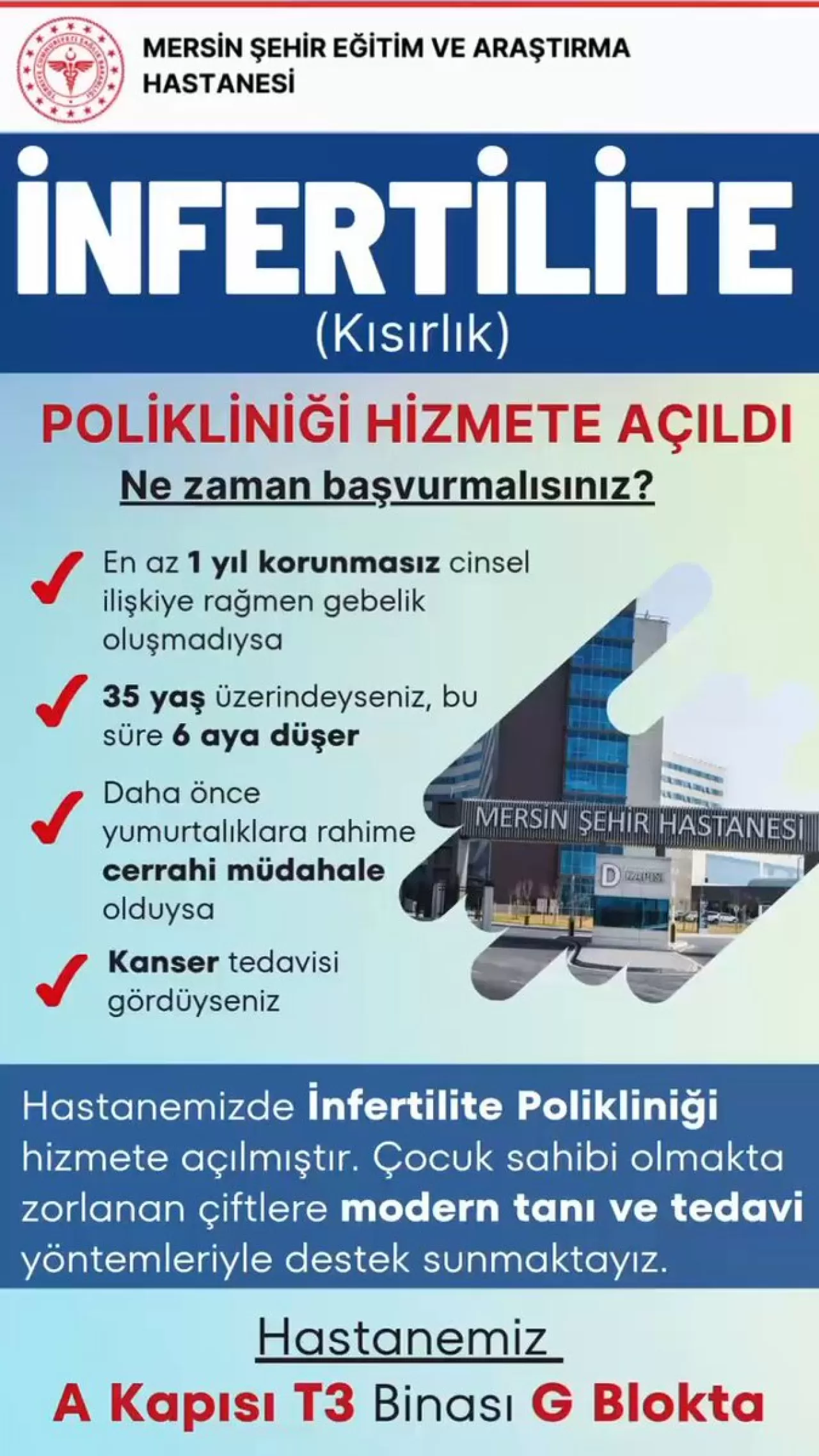 Mersin Şehir Hastanesi'nde Kısırlık Polikliniği Açıldı