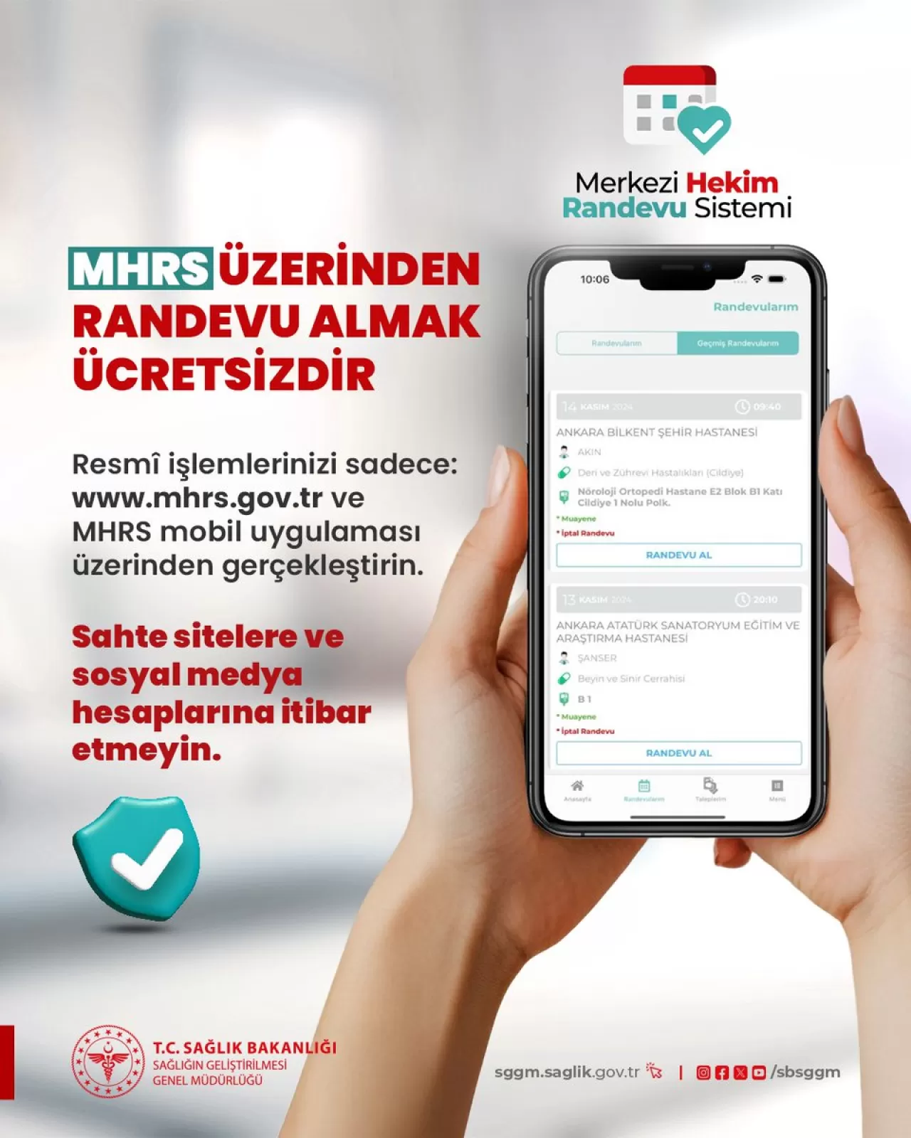 MHRS Randevu Sisteminde Ücretsiz Hizmet ve Sahte Siteler Uyarısı