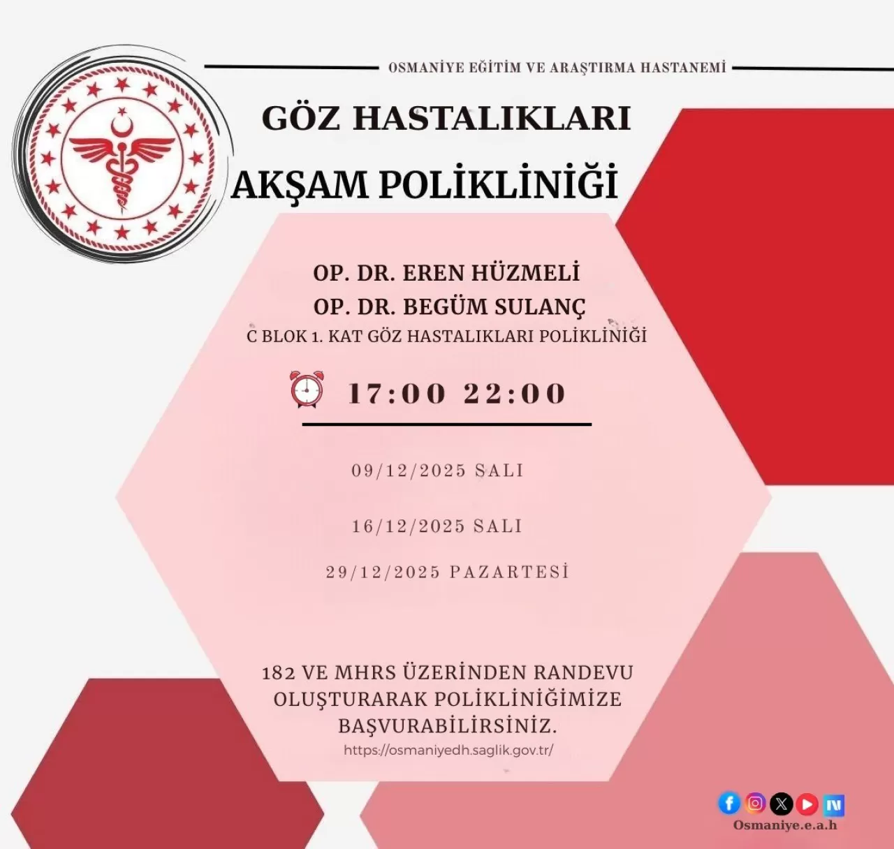 Osmaniye Devlet Hastanesi'nde Mesai Saatleri Dışında Poliklinik Hizmeti
