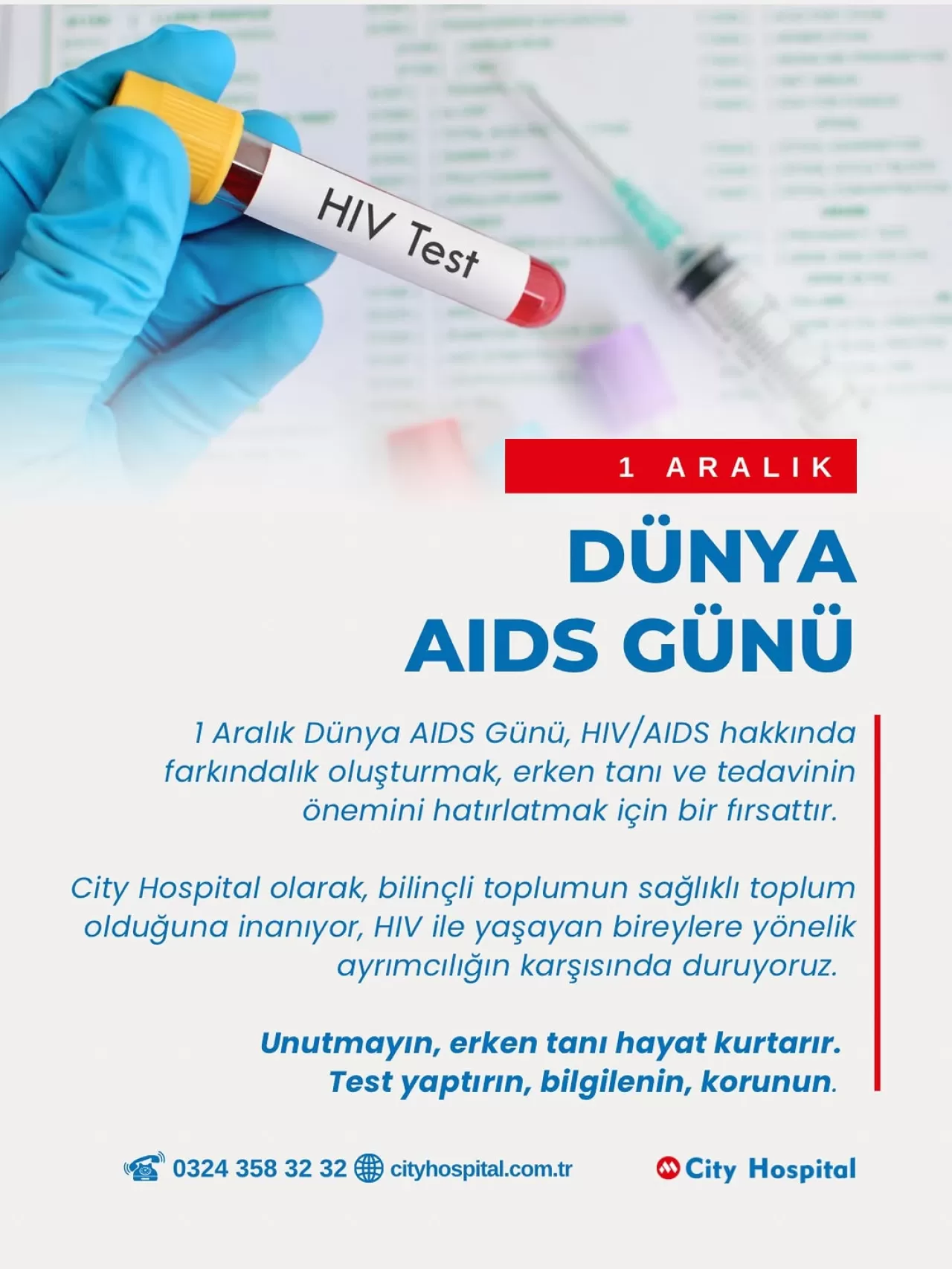 City Hospital Mersin'den 1 Aralık Dünya AIDS Günü Açıklaması: Erken Tanı Hayat Kurtarır