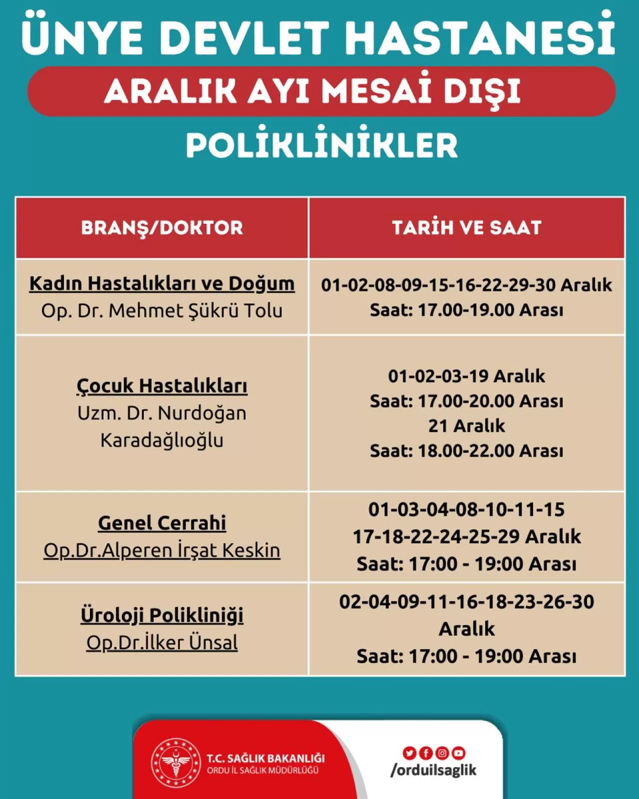 Ünye Devlet Hastanesi'nde Mesai Saatleri Dışında da Poliklinik Hizmeti