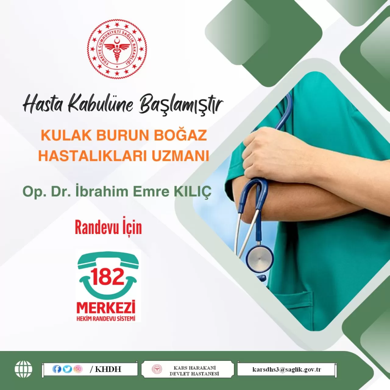 Kars Harakani Devlet Hastanesi'nde Randevular MHRS Üzerinden Alınıyor