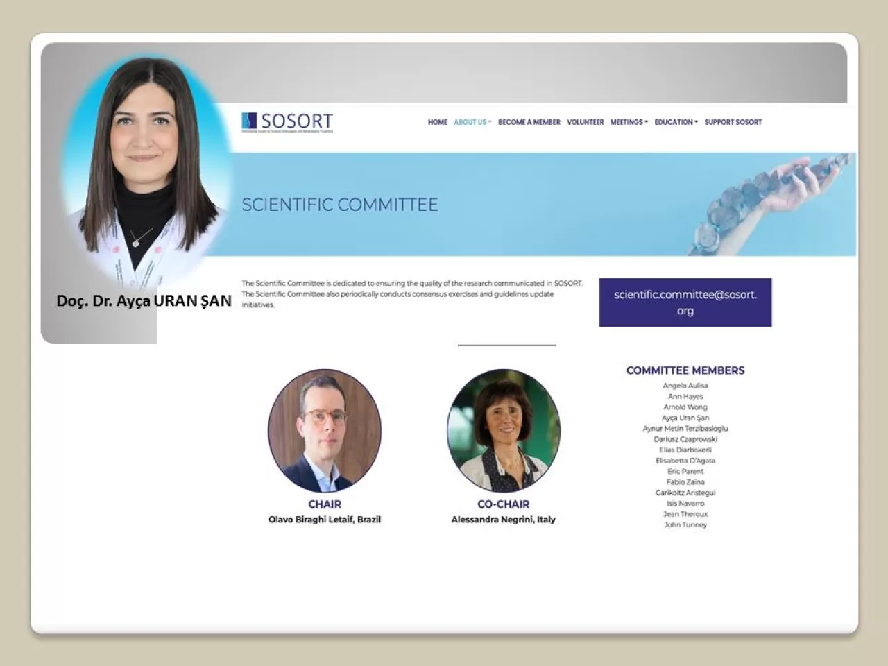 Doç. Dr. Ayça Uran Şan, Uluslararası Skolyoz Derneği SOSORT'un Bilim Kurulu'na Seçildi