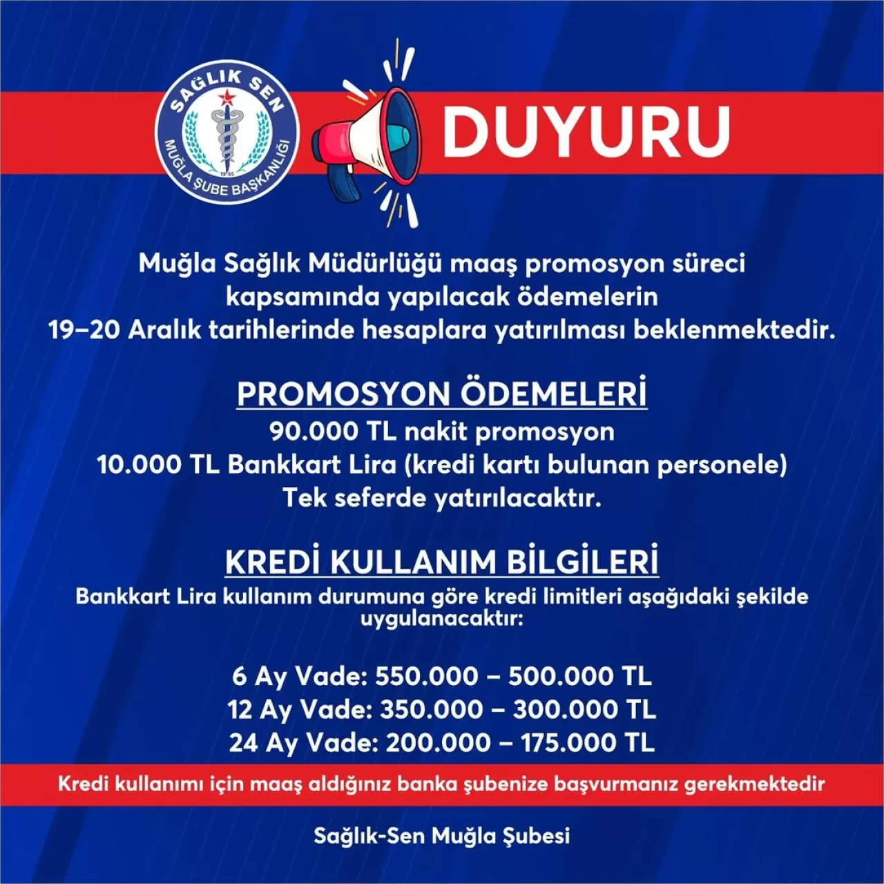 Muğla'da Sağlık Çalışanlarına Maaş Promosyonu ve Kredi Duyurusu