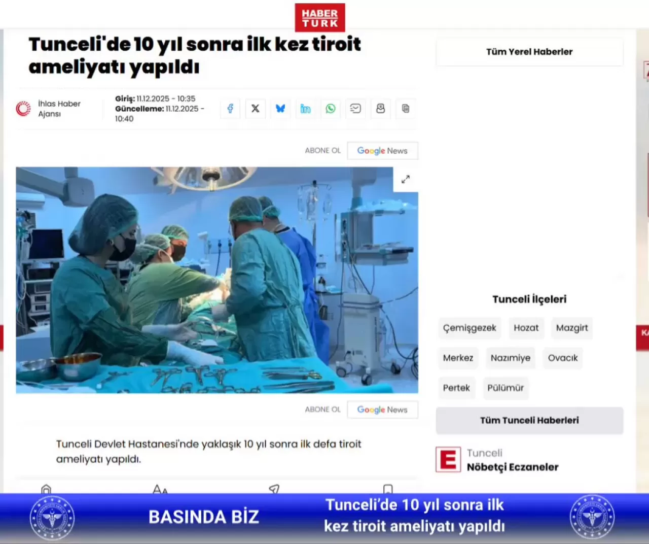 Tunceli İl Sağlık Müdürlüğü'nden Basın Mensuplarına Teşekkür