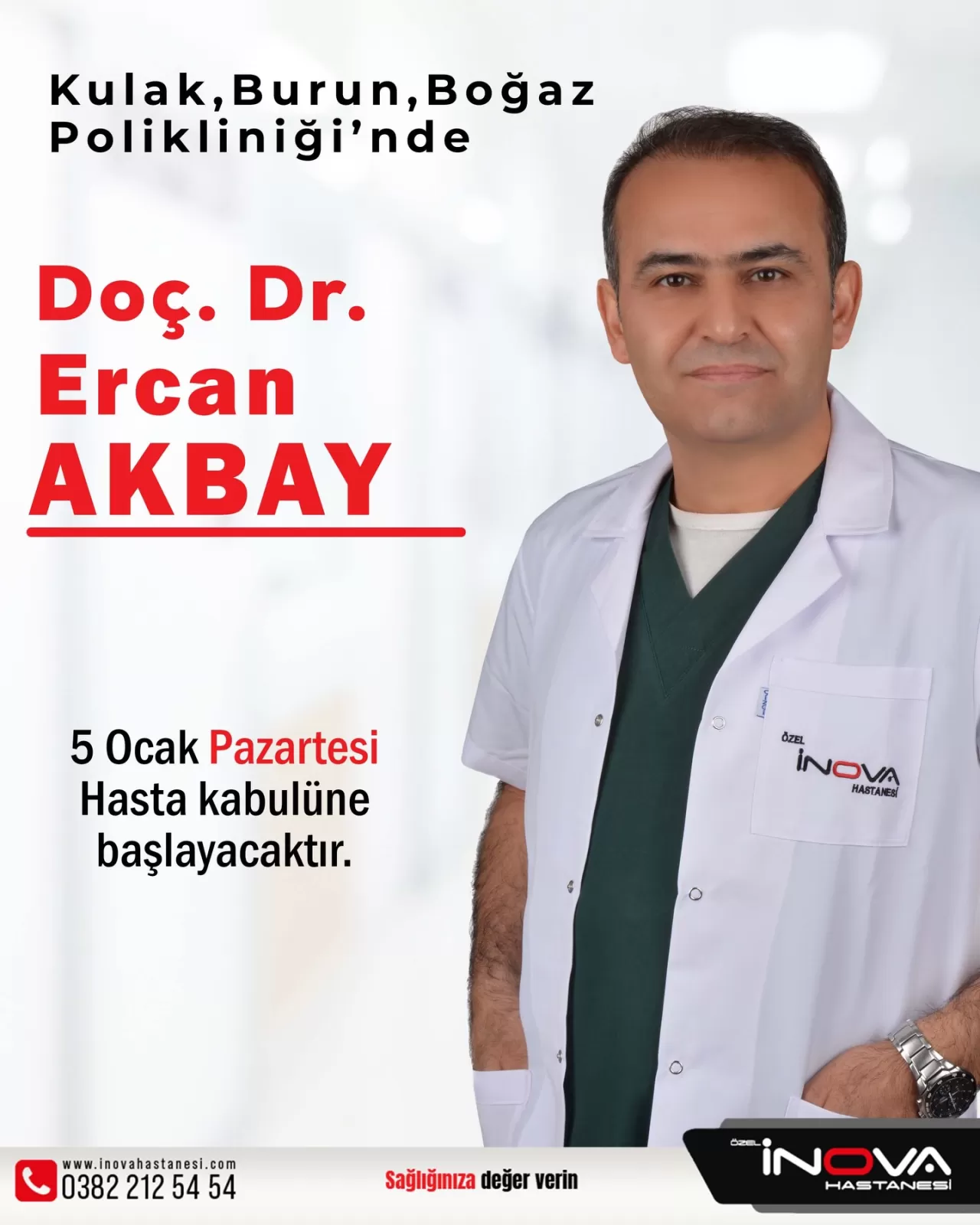 Aksaray İnova Hastanesi'nde Yeni KBB Uzmanı Doç. Dr. Ercan Akbay Hasta Kabulüne Başlıyor
