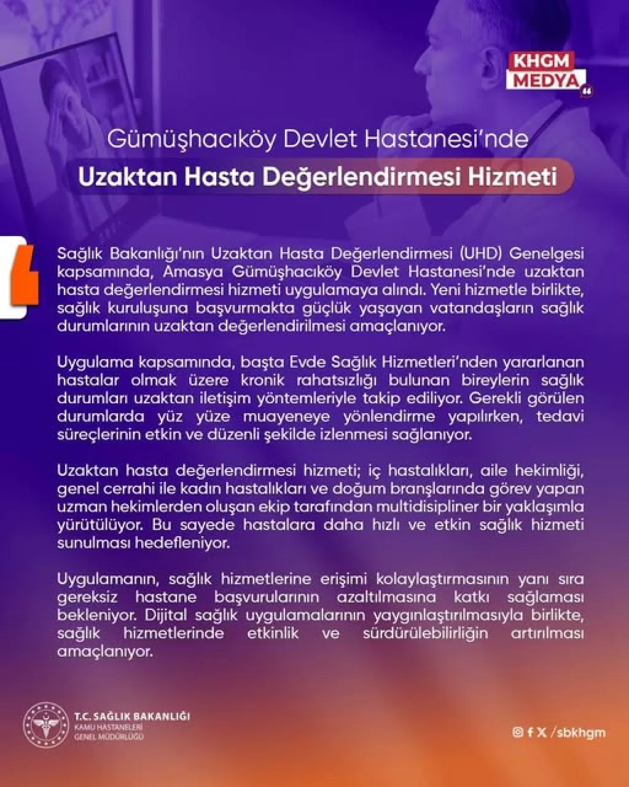 Amasya'da Gümüşhacıköy Devlet Hastanesi'nde Uzaktan Hasta Değerlendirmesi Dönemi Başladı