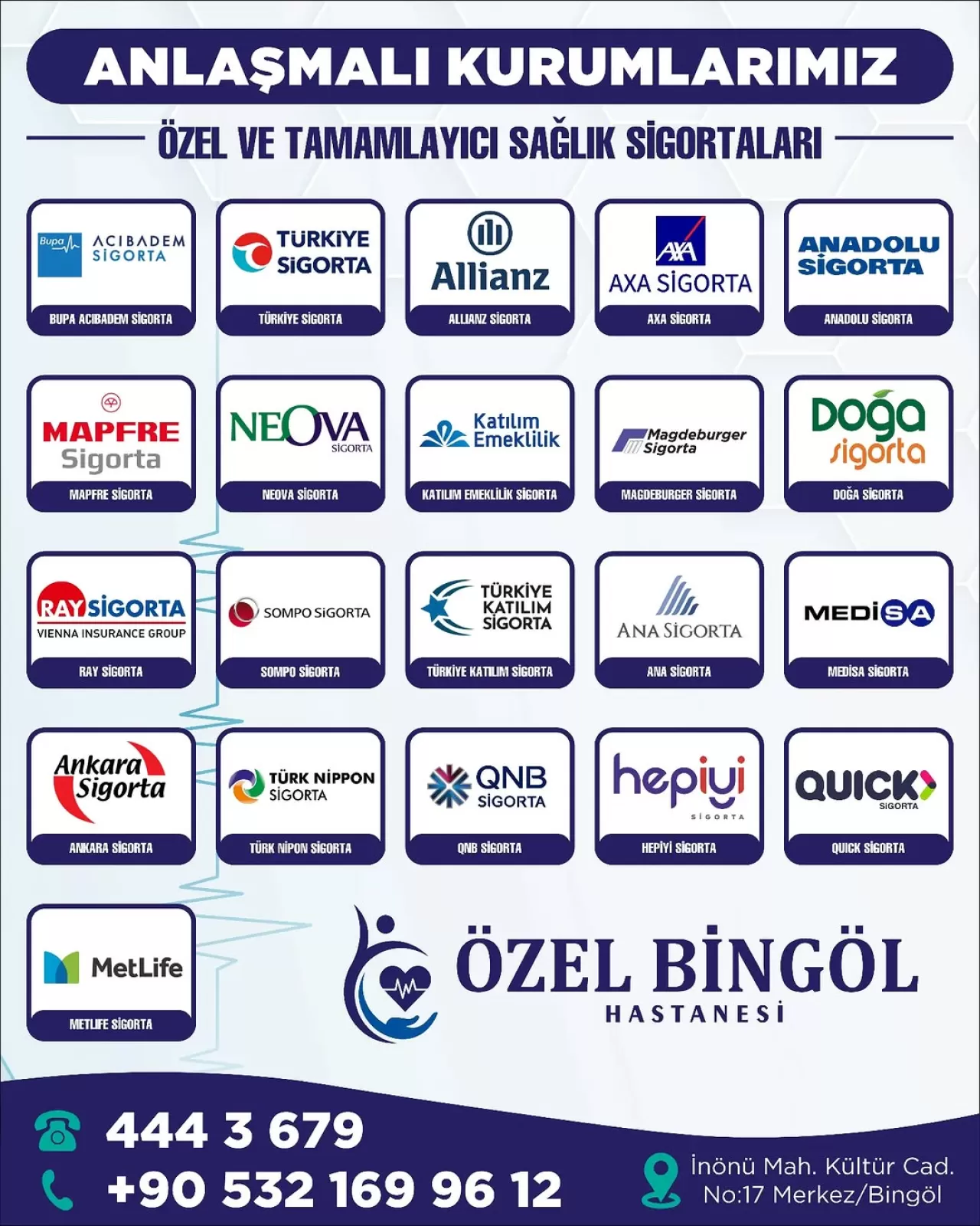 Özel Bingöl Hastanesi Anlaşmalı Kurumlar ve Sağlık Sigortası Hizmetleri