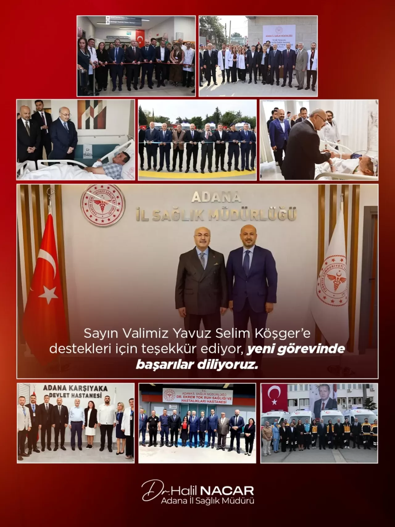 Adana İl Sağlık Müdürü Halil Nacar'dan Vali Köşger'e Teşekkür