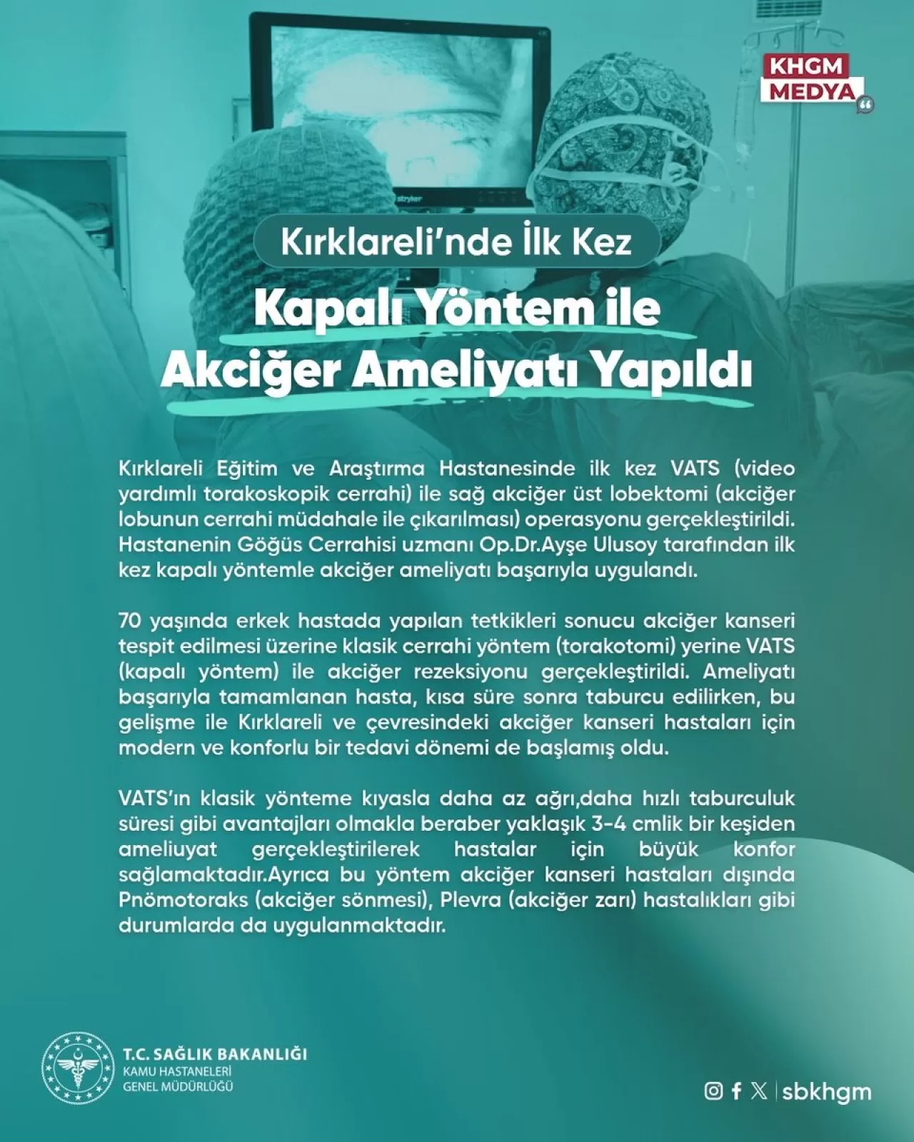 Kırklareli'nde Tıbbi Bir İlk: Kapalı Yöntemle Akciğer Ameliyatı Başarıyla Gerçekleştirildi