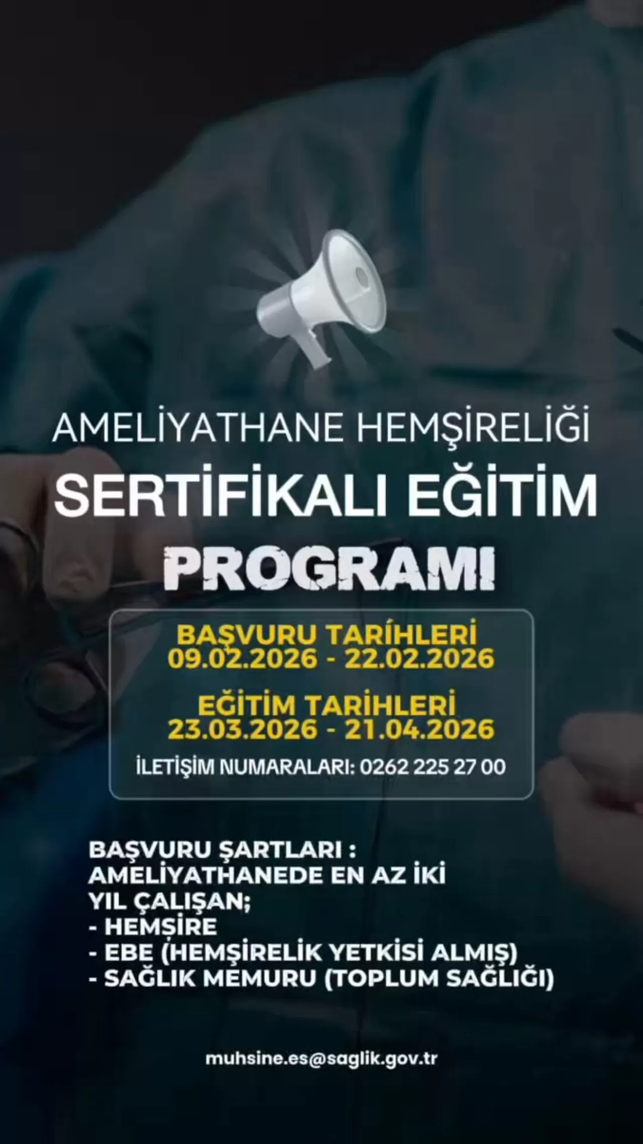 Kocaeli Şehir Hastanesi'nde Ameliyathane Hemşireliği Eğitim Programı Başvuruları Başlıyor