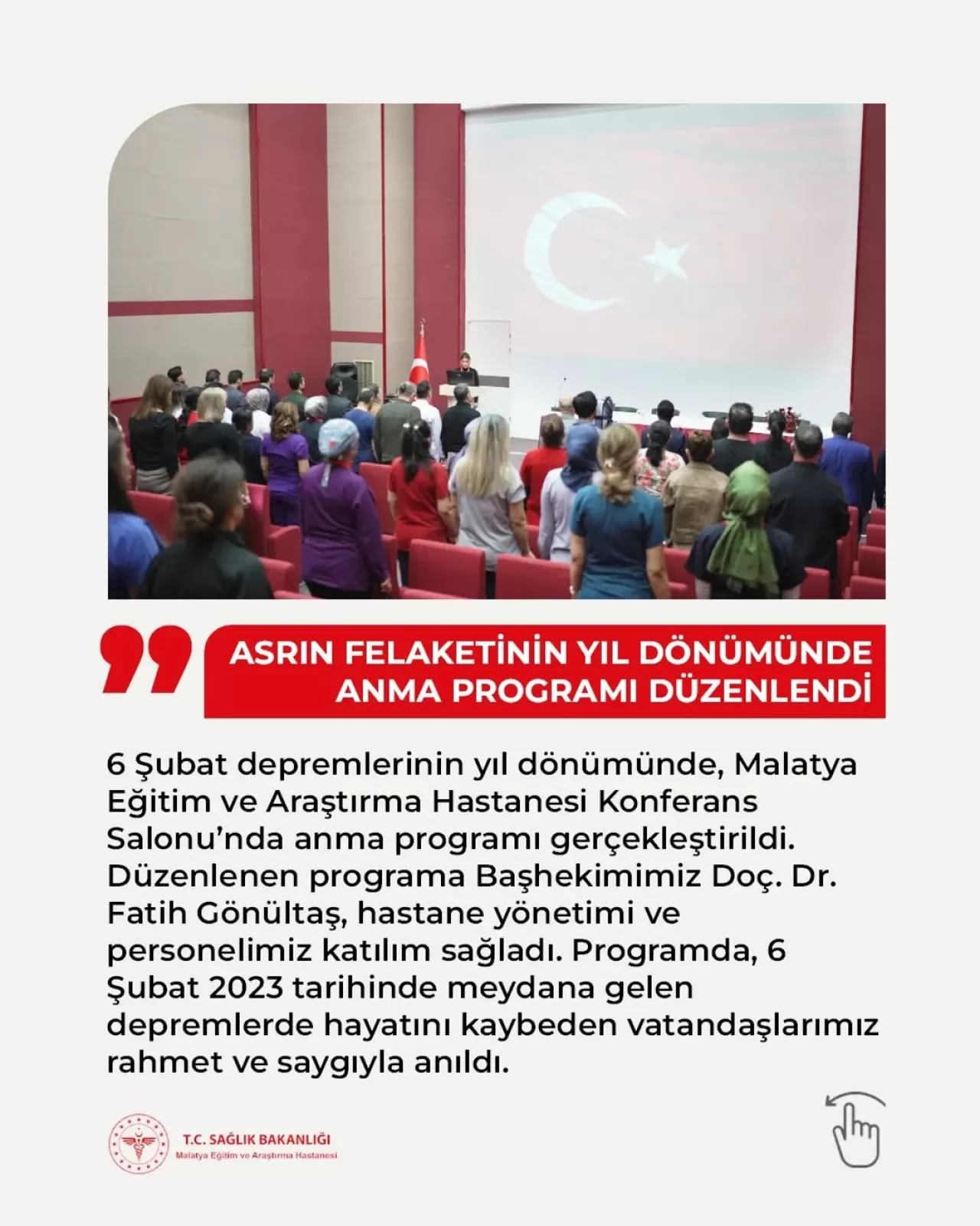 Malatya'da 6 Şubat Depremlerinin Yıl Dönümünde Anma Programı Düzenlendi