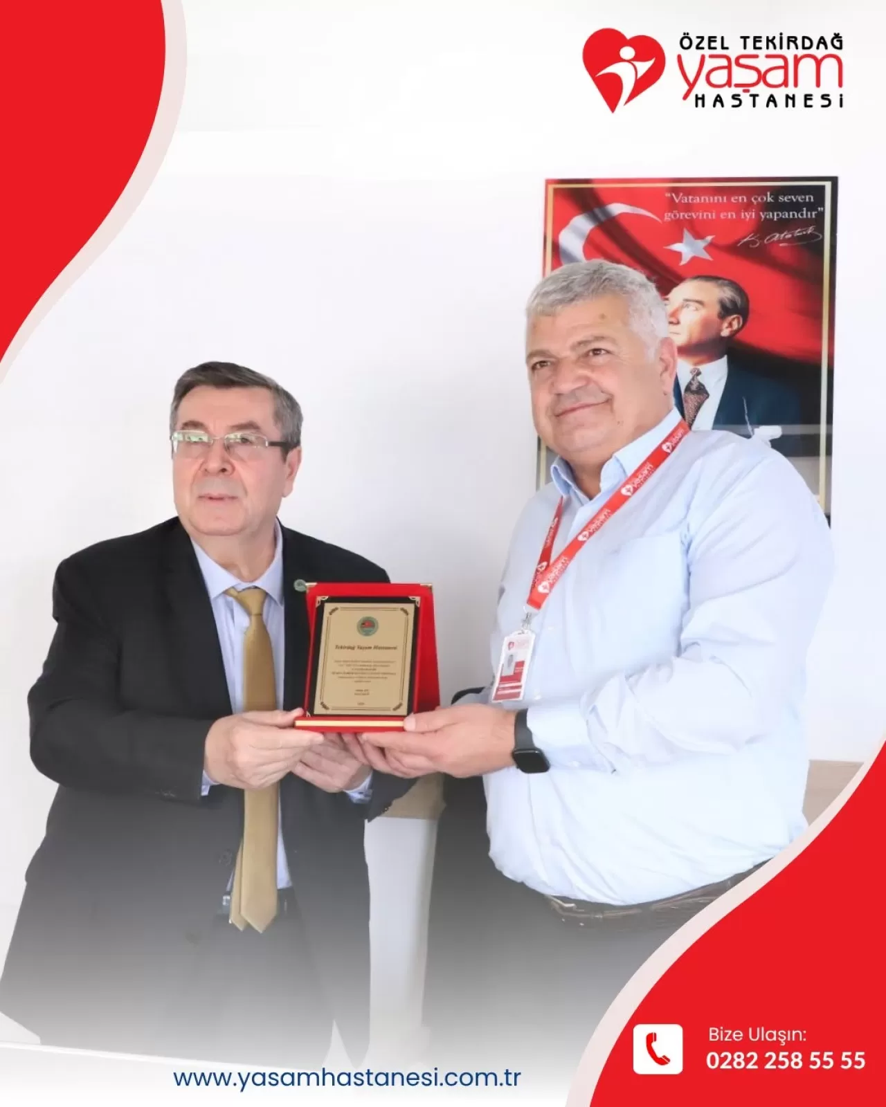 Özel Tekirdağ Yaşam Hastanesi'ne Plaket ve Teşekkür Belgesi