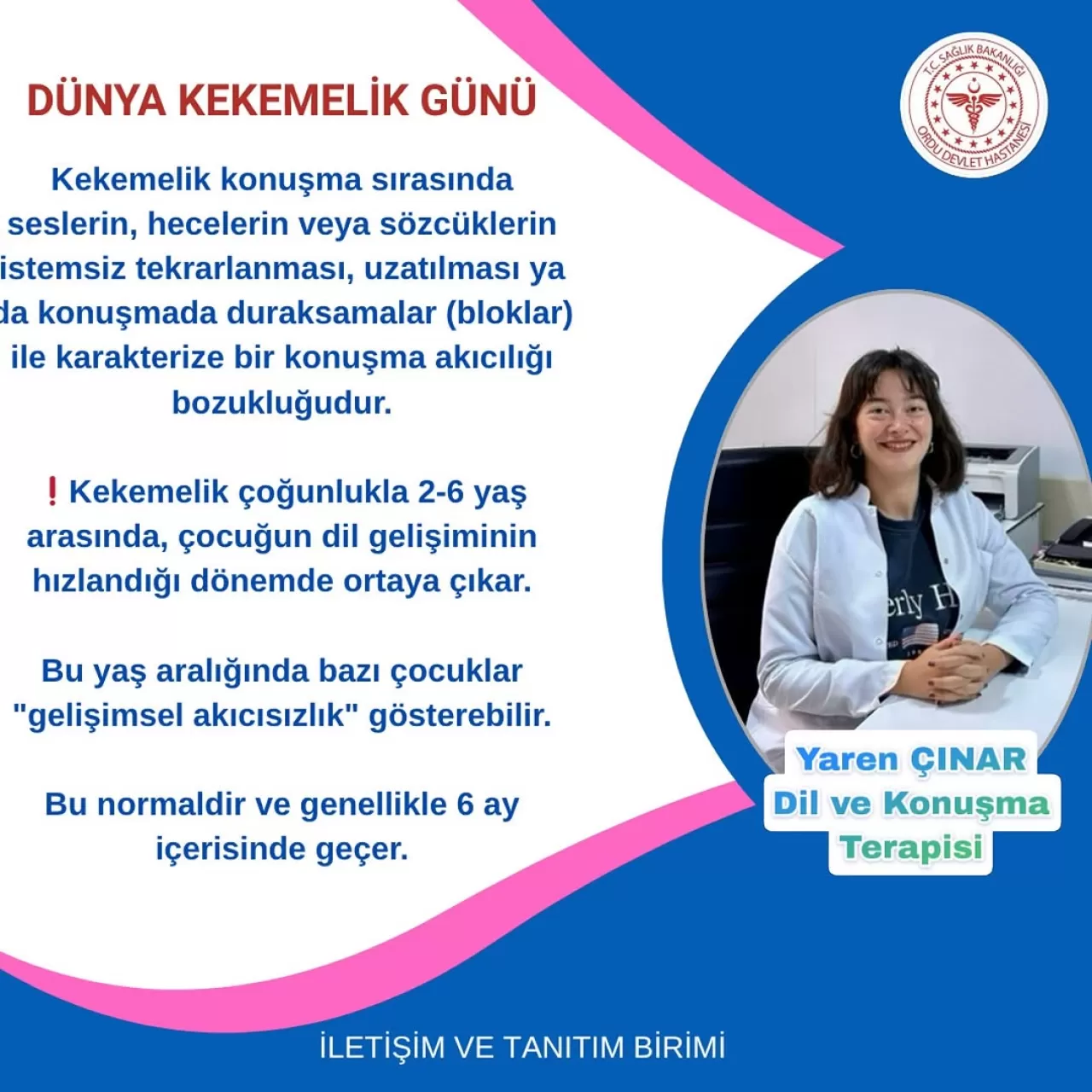Ordu Devlet Hastanesi'nden Dünya Kekemelik Günü'nde Önemli Açıklamalar