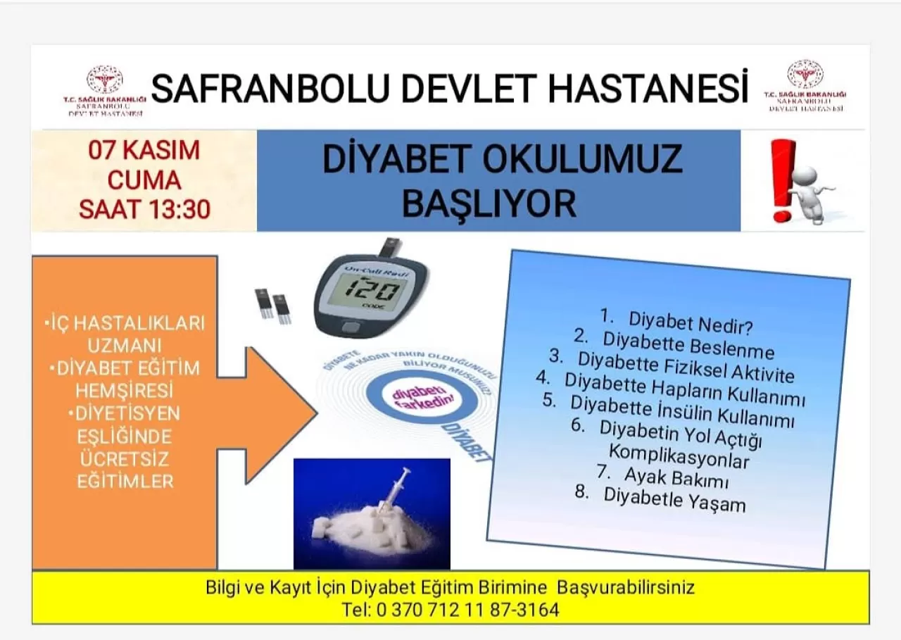 Safranbolu Devlet Hastanesi'nde Diyabet Okulu Kasım Ayında Başlıyor