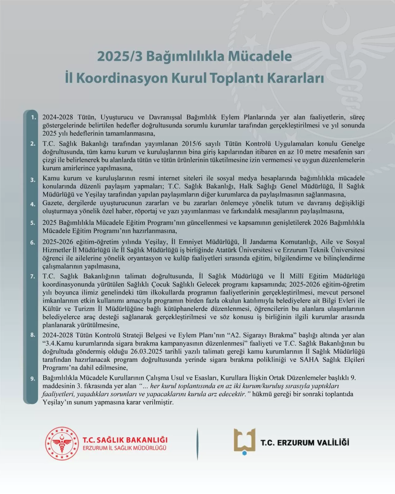 Erzurum'da Bağımlılıkla Mücadele Stratejileri Güncellendi