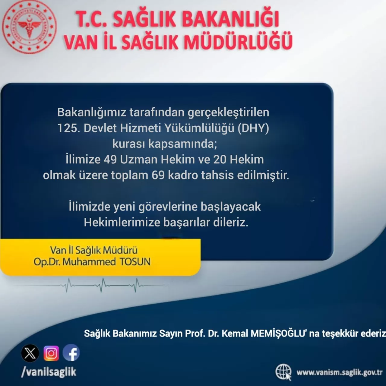 Van'a 69 Yeni Doktor Atandı