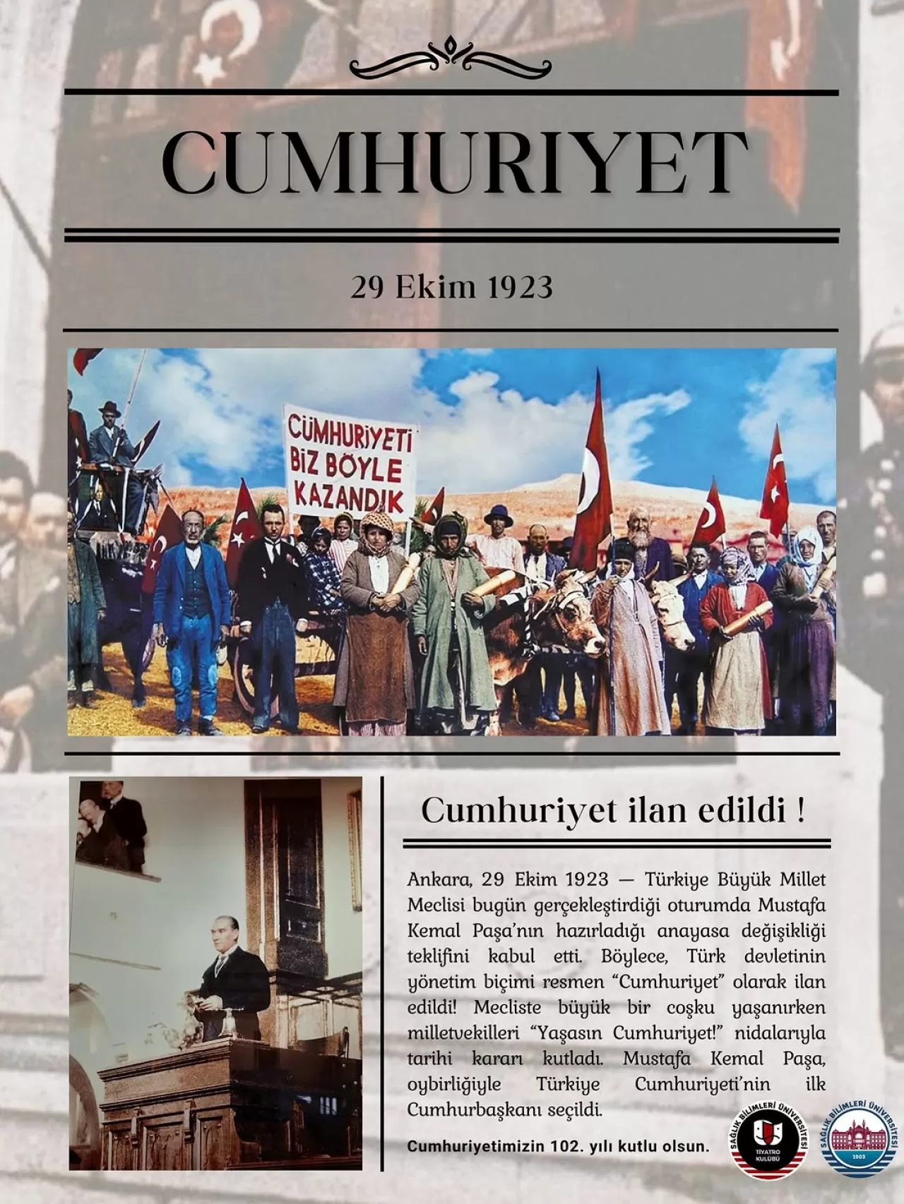 SBÜ Hamidiye Tiyatro Kulübü'nden Cumhuriyet'in 102. Yılında Anlamlı Mesaj